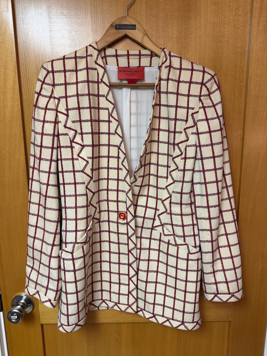 Emanuel Ungaro Jackets & Blazers - Vintage Emanuel Ungaro Cream Blazer with Red Windowpane Check